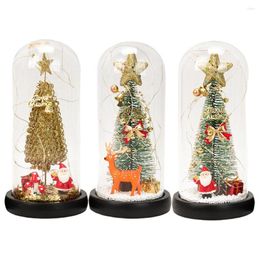 Christmas Decorations Tabletop Tree Artificial Trees In Glass Dome Green With LED String Light Holiday Table Ornament Wit