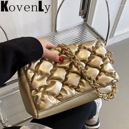 Evening Bags Fashion Shoulder For Woman Luxury Leather Brand Handbag Gold Trendy Bag Retro Small Size Quilted Metal Chain