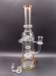 Golden Straight Type Thick Glass Hookahs 12 inch Water Recycler Bong Shisha Oil Dab Rigs for Smoking with Quartz Banger