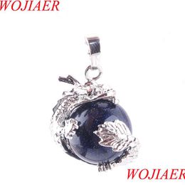 Pendant Necklaces Dragon Stainless Pendant Gothic Handmade Men Jewelry Round Natural Blue Sand Gemstone Ball N3138 Drop Delivery 2021 Dh5Rj