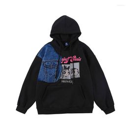 Men's Hoodies Men's & Sweatshirts Autumn/Winter Tide Brand Retro Cowboy Stitching Cartoon Pattern Printing Hooded Plus Velvet