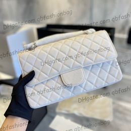 French Womens Classic Flap Quilted Bags Caviar Leather Calfskin GHW Crossbody Shoulder Multi Pochette Purse White Black Pink Messenger Outdoor Handabgs 25CM