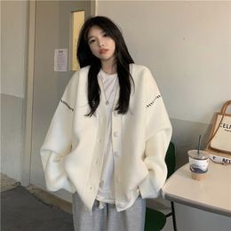 Women's Knits Tees Autumn and Winter Lazy Wind Soft Waxy Sweet College Style Sweater Cardigan Female Student Korean Loose Wear Outer Coat 220929