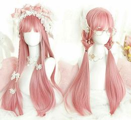 Harajuku Lolita Long Straight Pink Cosplay Wig Girls Party Halloween Hair wig