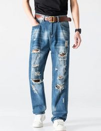 Pantalon pour jeunes hip-hop masculin avec trou d￩chir￩ / jean / longueur longue