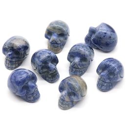 23mm Natural Sodalite Skull Head Decor Statue Hand Carved Polished Gemstone Human Skull Figurine Pocket Reiki Healing Stone for Home