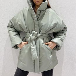 Womens Down Parkas CP Casual Собранная талия Parkas Women Fashion Simple Coats Женщины элегантные весенние воротницы хлопковые куртки женщины 220929