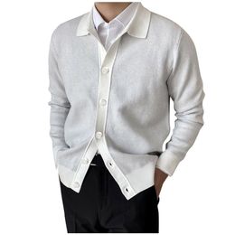 Mens Sweaters Mens Cardigan Fashion Casual Knit Yarn Single Breasted Turn Down Collar Button Long Sleeve Sweater Cardigan Korean Style Clothes 220929