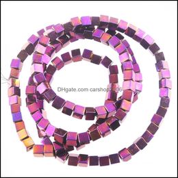 Crimp End Beads Non-Magnetic Materials Hematite 4Mm Square Loose Beads For Bracelet Necklace Jewelry Making 15.5" Bl325 Drop Deliver Dhqpr