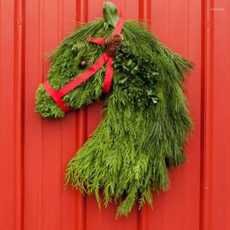 Decorative Flowers Horse Head Wreath Artificial Green Leaves Garlands Christmas Decoration For Front Door Hanging Fashion Festival Supply