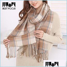 Scarves Plaid Scarf Cold Weather Scarves Wraps Cashmere Womens Fashion Long Shawl Big Grid Winter Warm Lattice Large Christmas Drop Dheac