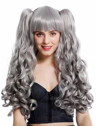 3-tlg Braids Removable Women's Wig Cosplay Long Curly Light Grey wig