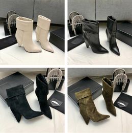 2022 stivali da donna firmati di lusso con cerniera laterale stivali in pelle scamosciata liscia moda donna scarpe con tacco alto suola in pelle