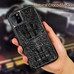 Genuine Crocodile Leather iPhone Case for iPhone 14 Pro Max 13 12 11 Retro Alligator Skin Full Cover