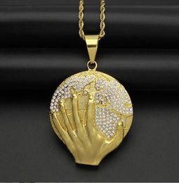 Pingente de diamante completo em a￧o Hopnstainless Earth Hip para Men Jewelry Jewelry Black Gold Silver Color Presente