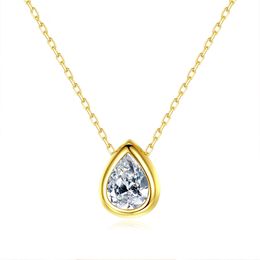 New Shiny Zircon Water Drop Pendant Necklace Simple Fashion 18k Gold Plated Exquisite Clavicle Chain Necklace Jewelry Gift