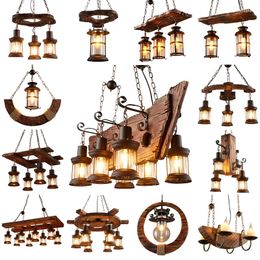 Pendant Lamps Retro Industrial Solid LOFT Wood Chandeliers American Rural Bar Wooden For Vintage Home Decor Lustre Chandelier Lighting