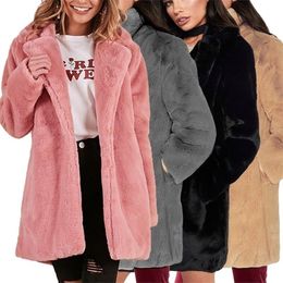 Womens Fur Faux Fur Winter Womens Faux Fur Coat High Quality Thick Warm Loose Long Jacket Parka Female Solid Plush Cardigan Coats Outerwear #40 220929