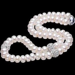 Beaded Necklaces Classic Silver Pearl Necklace 89mm Real Natural Freshwater Pearl 925 Sterling SIlver Choker Necklace For Women Gift 220929