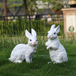 Decorative Objects Figurines Resin lovely rabbit Garden decoration patio outdoor Craft sculpture Simulated animal decoration for home 220928