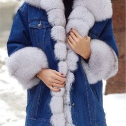 Womens Fur Faux Fur Warm Thick Denim Jacket Women Autumn Winter Full Sleeve Parka Fur Neckline Button Pocket Coats Casacos De Inverno Feminino 220929