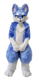 2020 Long Fur Husky Dog Fox Mascot Costume Cartoon Outfits Fursuit Halloween Furry Suit Party Dress Up