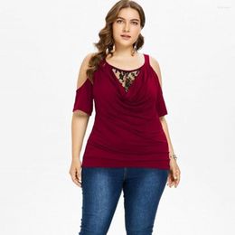 Women's Blouses Plus Size Women Blouse Off Shoulder Lace Tops Sexy Short Sleeves O Neck Casual Tee Shirt Summer 2022 Female Top Blusas