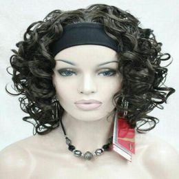 Women Spiral Curls Fluffy 3/4 Half Full Wig Headband Natural Hair Cosplay Wigs