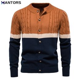 Mens Sweaters MANTORS Autumn Winter Mens Retro Cardigan Sweater Cotton Knitted Patchwork Pullover Mens Business Casual Cardigan Sweaters 220929