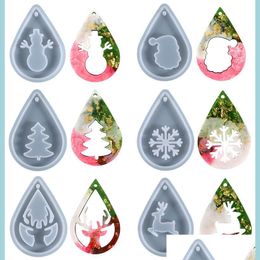 Molds Christmas Resin Molds Earrings Mold Tree Bell Snowflake Reindeer Shape Handmade Jewelry Making Tools Crystal Uv Epoxy Pendant S Dh9Uc