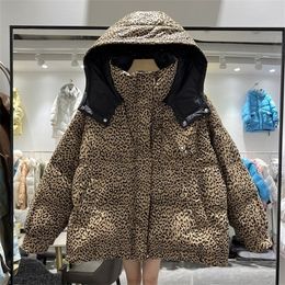 Womens Down Parkas Women Leopard Down Jacket Casual Style Autumn Winter White Duck Down Coats And Parkas Female Outwear 220929