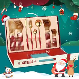 Dinnerware Sets 2022 Christmas Ornament Cutlery Set 24pcs Gold Stainless Steel Tableware Gift Knife Fork Spoon