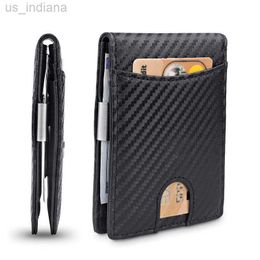 Wallets Men's Wallet Carbon Fibre Wallet RFID Protection Simple Ultra-thin PU Small Money Clip L220929