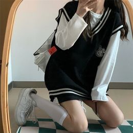 Women's Vests Deeptown School Style Black Vest Women Oversized Preppy Fashion Rabbit Print Harajuku Kawaii Cute Pullover Female Tops Korean 220928