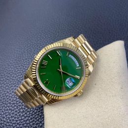 E W Factory ETA 2836 Automatic Mens Watch 40 MM Green Dial Roman Markers Gold 904 L Stainless Bracelet with Same Serial Warranty Card