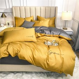 Bedding sets ABAY set Egyptian cotton Duvet cover Soft quilt flat fitted sheet Long-staple A B Embroidery Pillowcases 220929
