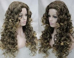 Popular Women Wavy Curly Ladies Long Hair Brown Cosplay Wigs