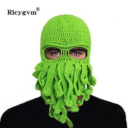 Cycling Caps Masks Octopus Beard Hat Unisex Halloween Headgear Winter Warm Knitted Wool Ski Mask Novelty Funny Party Squid Skullies Beanie Gifts T220928