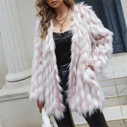 Women's Fur Faux Style Women Coat Jacket Female Winter Warm Leather Contrasting Imitation Pink Short Outwear 220928