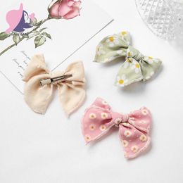 Hair Accessories Print Bow Clips Cute Girls Daisy Flowers Cotton Fabric Bows For Baby Child Hairpins Kids