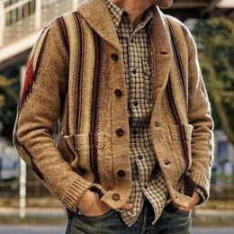 Su￩teres masculinos espessos outono quente su￩ter vintage casacos de l￣ de inverno masculino colar de manga longa de manga comprida