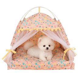 kennels pens Pet Dog Tent Portable Cute Pattern Cat House Small Bed Breathable Thick Cushion Hut Outdoor Indoor Supplies 220929