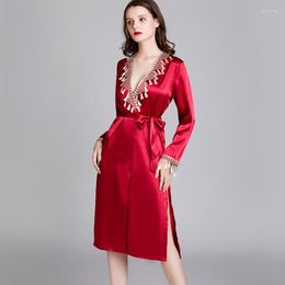 Women's Sleepwear Female Sexy Robe Summer Satin Silk Long-Sleeved Lady Long Bridal Gown Bathrobe Homewear Solid Color Lingerie