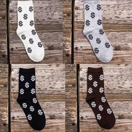 Men's Socks Fashion Spring Autumn Dollar Symbol Printed Comfortable Breathable Absorb Sweat Anti-Slip Man Middle Long