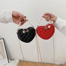 small hand purses NZ - 2021 NEW Children Mini Purses 2021 Cute Heart Crossbody Bags for Kids Small Coin Pouch Baby Girls Pearl Party Wallet Hand Bags G278D
