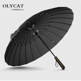 Umbrellas Brand Rain Men Quality 24K Strong Windproof Glassfiber Frame Wooden Long Handle Women's Parapluie 220929