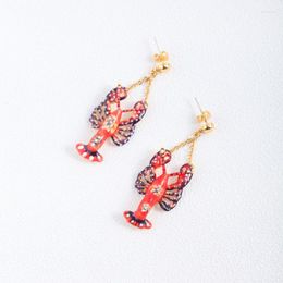 Stud Earrings European And American Jewelry Fashion Hand-painted Enamel Glaze Red Lobster Personality Creative Gold Chain