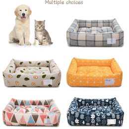 kennels pens Square lattice Dog cat Bed Detachable washable Pet nest Double-sided usable cotton pad Sleeping Bag For Big Small Cat 220929