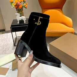 women Thomas designer Luxury martin boots sexy fashion solid Colour leather letters Casual Boots Gold plated side highlights chunky heel platform shoes sizes 35-40