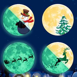 Glow In The Dark Wall Christmas Stickers 2023 Decals Santa Claus Art Cute Deer Festival Luminous Moon 3D Wall Sticker Room Decoration